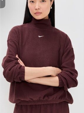 Nike Women's Burgundy Mock Neck Fleece Sweater